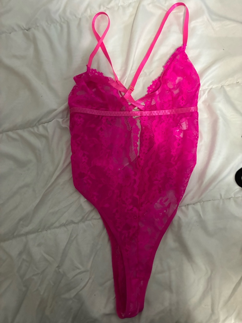 Women's Pink Lace Sheer Teddy Bodysuit